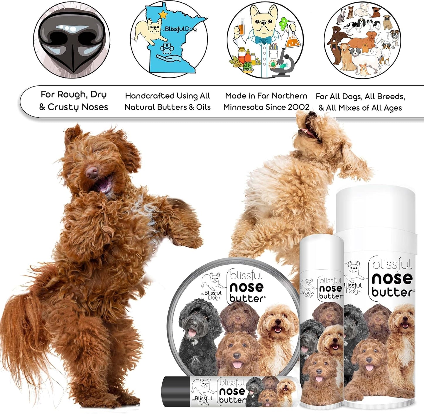 The Blissful Dog Labradoodle Nose Butter for Dry, Cracked Skin, Lick-Safe Dog Nose Balm with Moisturizing Shea Butter, Almond, Olive, and Essential Oils, Pet Supplies, Uncented, 8 oz.