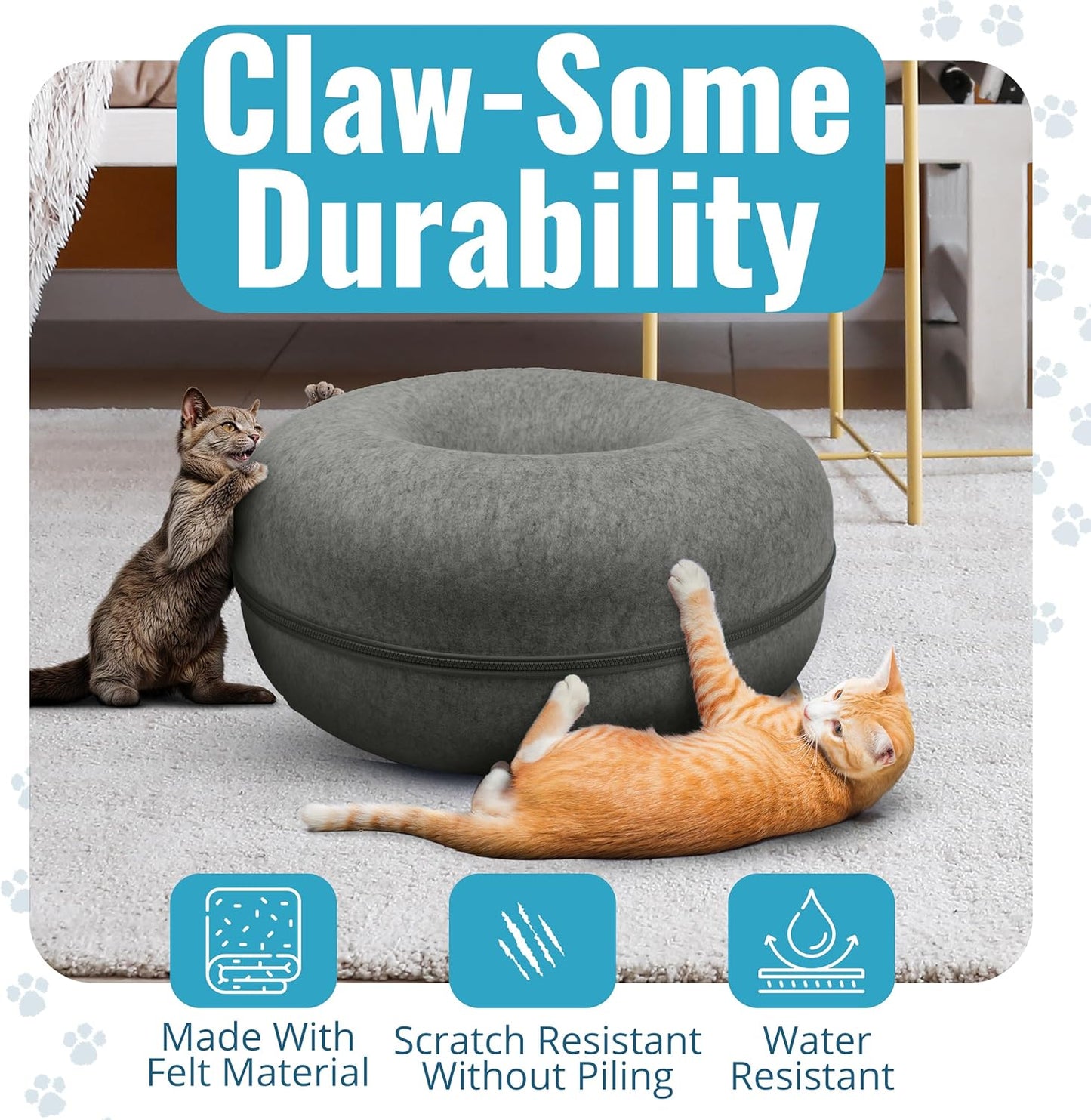 Okoco Cat Tunnel Bed for Indoor Cats Large, 24" Peekaboo Cat Cave Donut Bed for Pets up to 45lbs, 2-in-1 Round Tube with Hanging Ball Toy & Removable Machine Washable Parts (Dark Gray)