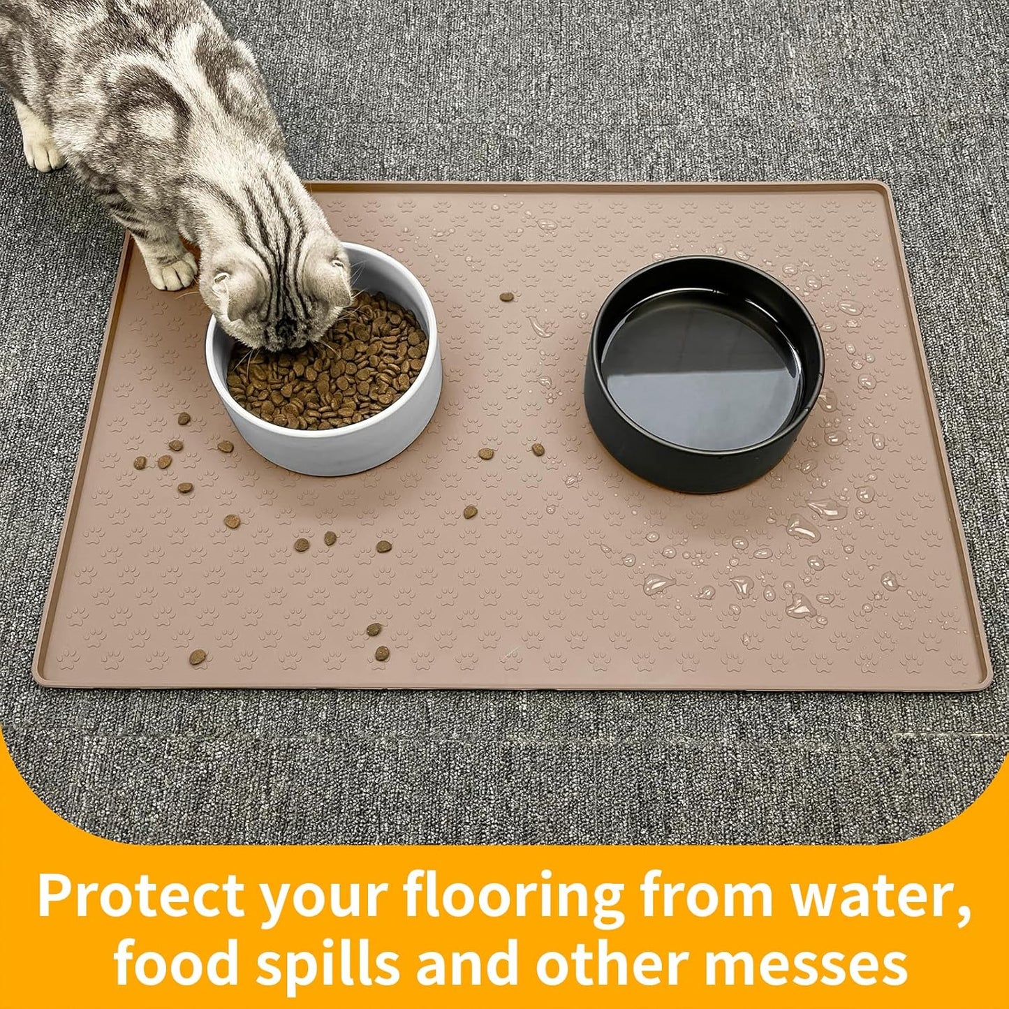 Ptlom Dog Food Mat Anti-Slip Pet Bowl Mats for Food and Water, High-Lips Pet Placemat Prevent Messy Spills to Floor, Waterproof Puppy Feeding Tray for Small, Medium Large Dogs Cats, Silicone
