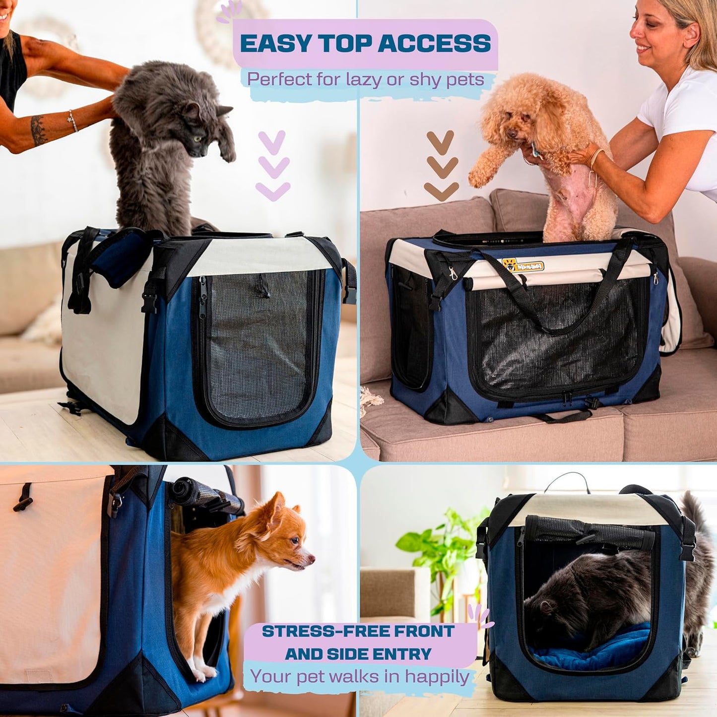 Extra Large Dog Cat Puppy Carrier 24"x16"x16" Foldable Soft Sided Travel Crate Portable Pet Kennel With Cushion Reduces Anxiety Saves Space Easy Vet Visits Secure Triple Entry Mesh Lightweight Durable
