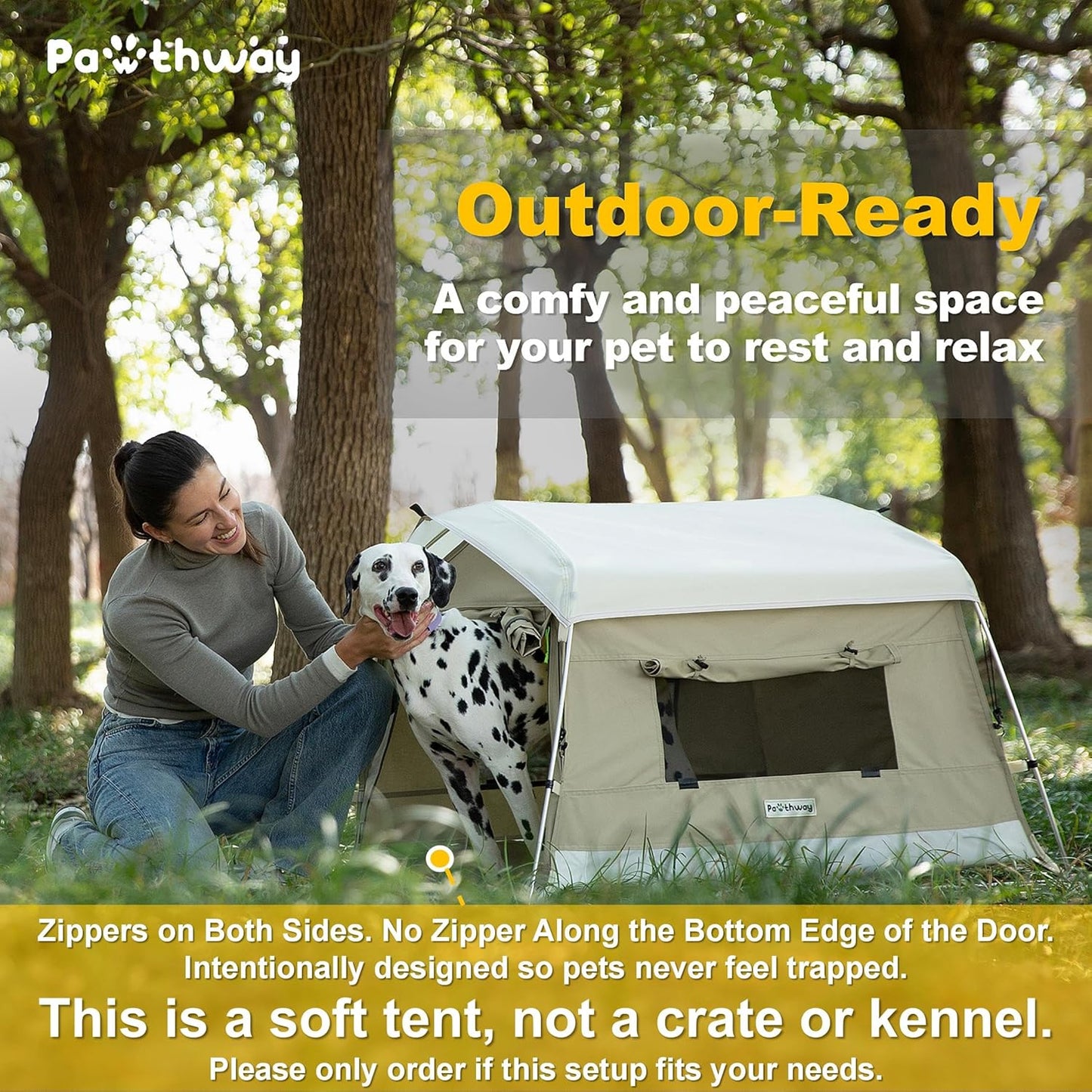 Dog Tent Cotton Fabric, Aluminum Poles and Camping Mat, Outdoor Weatherproof, Dog House Outdoor, Breathable with 2 Side Windows, Portable and Collapsible (Gray, Large)