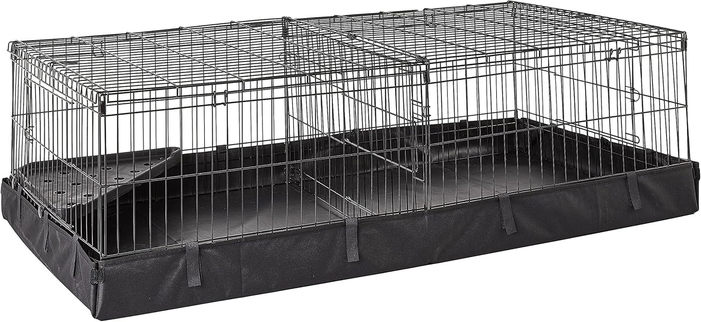 Amazon Basics Leakproof Canvas Bottom Guinea Pig Pet Cage with Divider Set, Black, 47.6"L x 24.2"W x 14.0"H