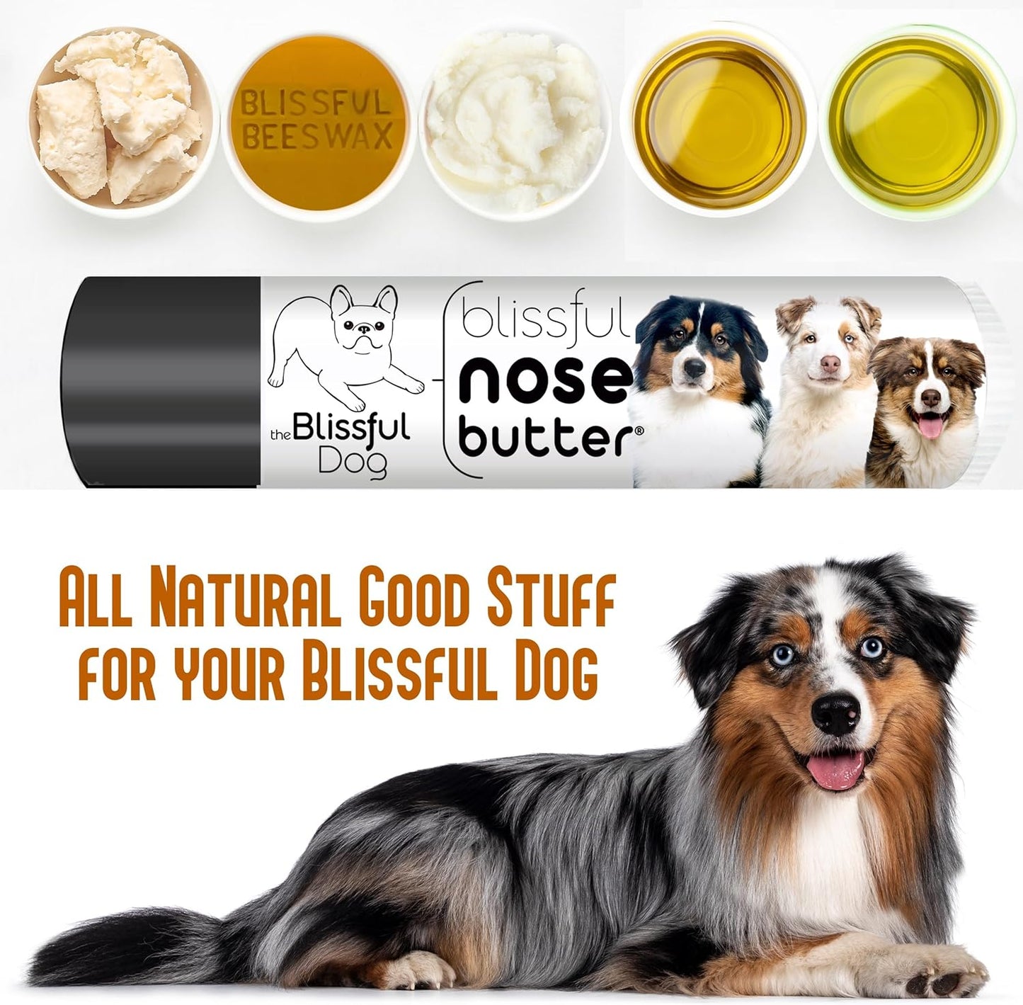 The Blissful Dog Australian Shepherd Nose Butter for Dry, Cracked Skin, Lick-Safe Dog Nose Balm with Moisturizing Shea Butter, Almond, Olive, and Essential Oils, Pet Supplies, Uncented, 0.15 oz.