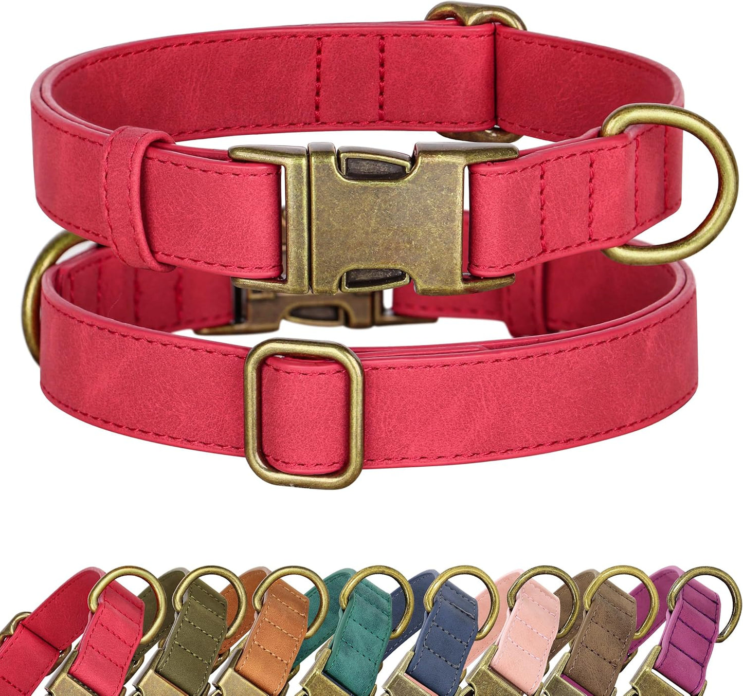 Didog Soft PU Leather Dog Collar, Stylish Quick Released Dog Collar for Large Dogs, Easy Clean Adjustable Pet Collar for Daily Walking, Red, L Fit 15-23" Neck