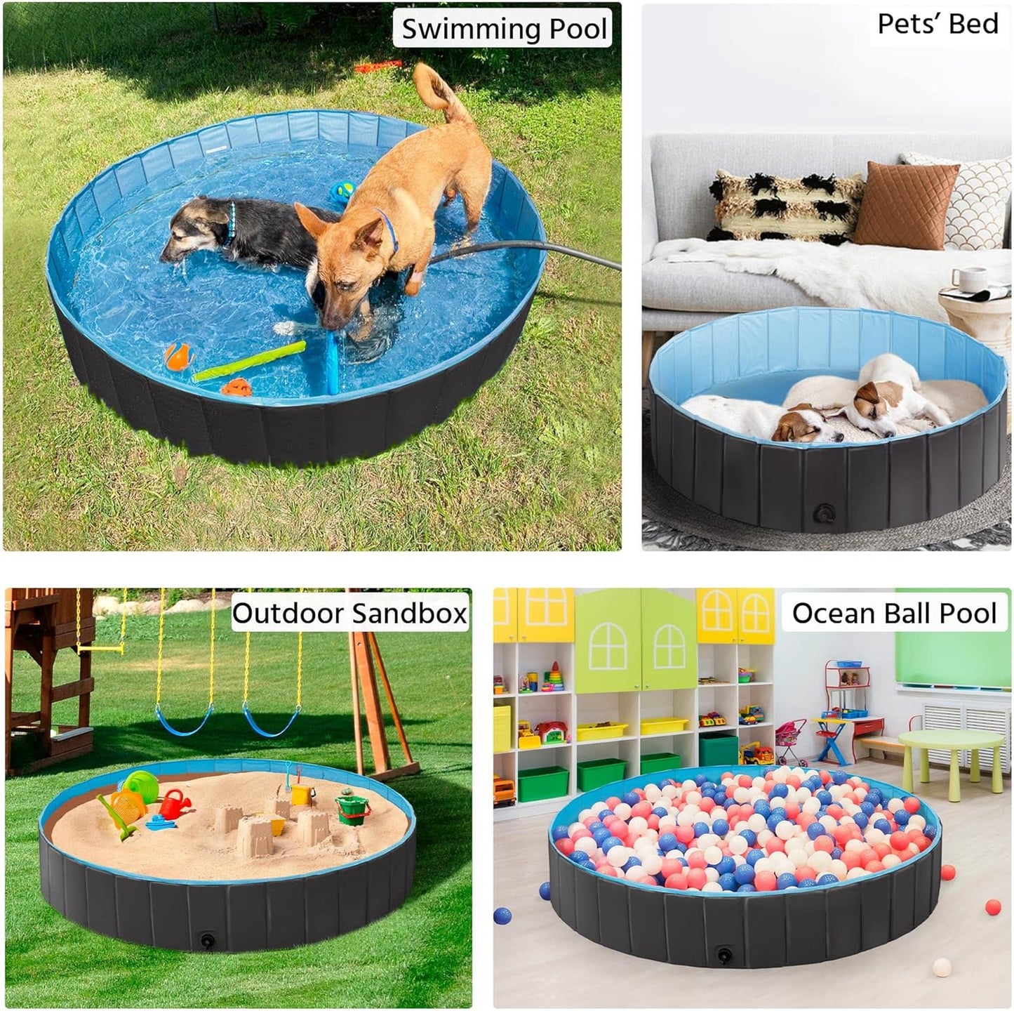 Yaheetech Dog Pet Bath Pool Foldable Hard Plastic Doggie Duck Swimming Pool Collapsible PVC Outdoor Bathing Tub Dog Pools for Large Small Dogs-47 x 11.8 inch,L,Black