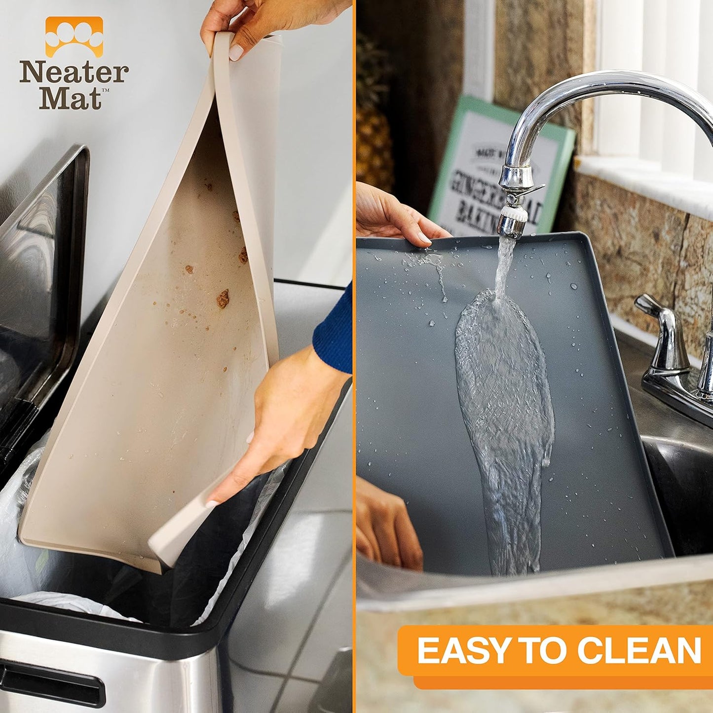 Neater Pet Brands Neater Mat Pet Mats for Food and Water, Cat & Dog Bowl Mat Waterproof Silicone, Feeding Tray, Dog Food Mats for Floors, Placemat w/Raised Edge for Under Bowls, 32" x 24", Black