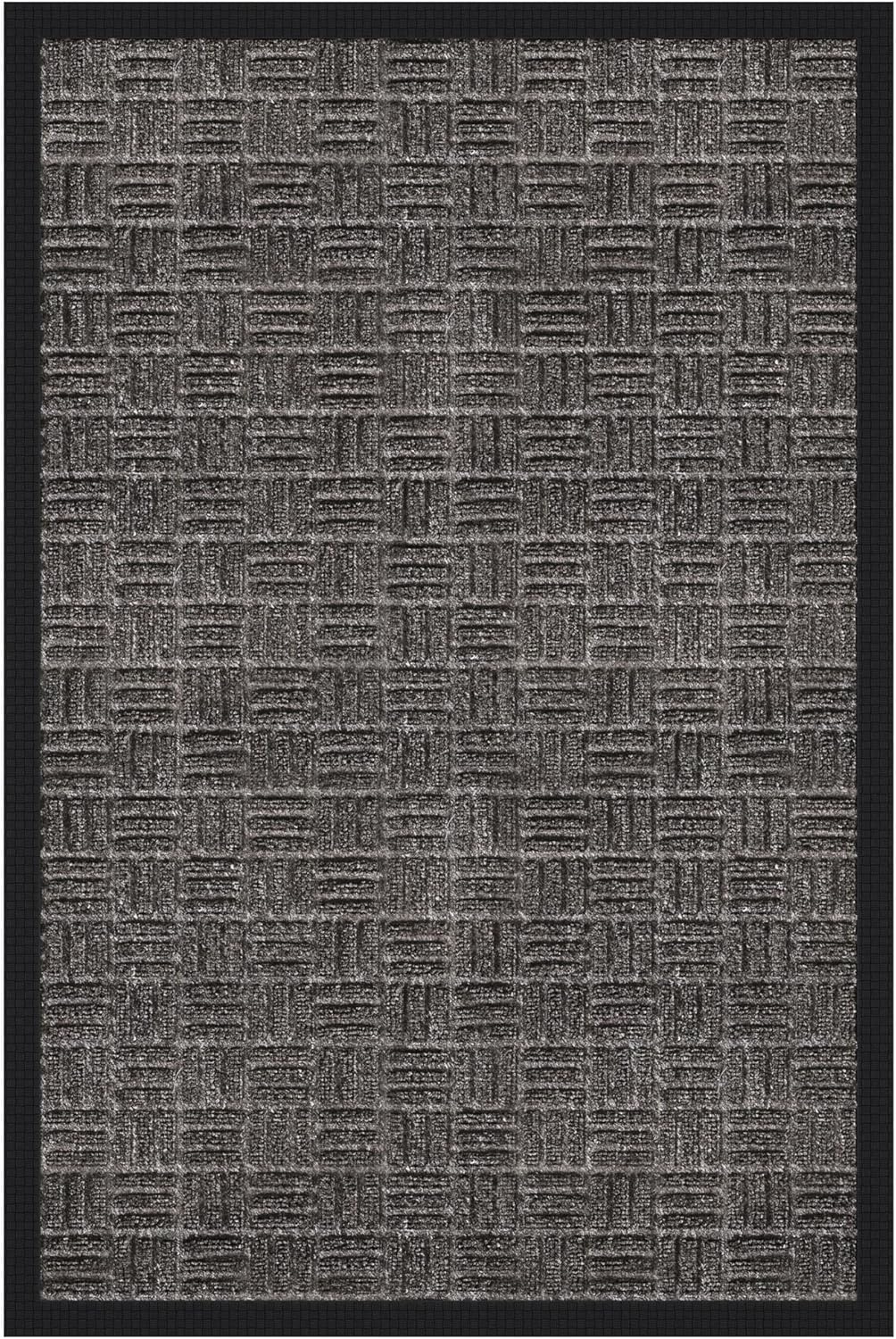 Indoor/Outdoor Hose-Wash Embossed Design Non-Slip Rubber 2x3 Modern Entryway Mat for Entryway, Patio, Backyard, Garage, 24" x 36", Black