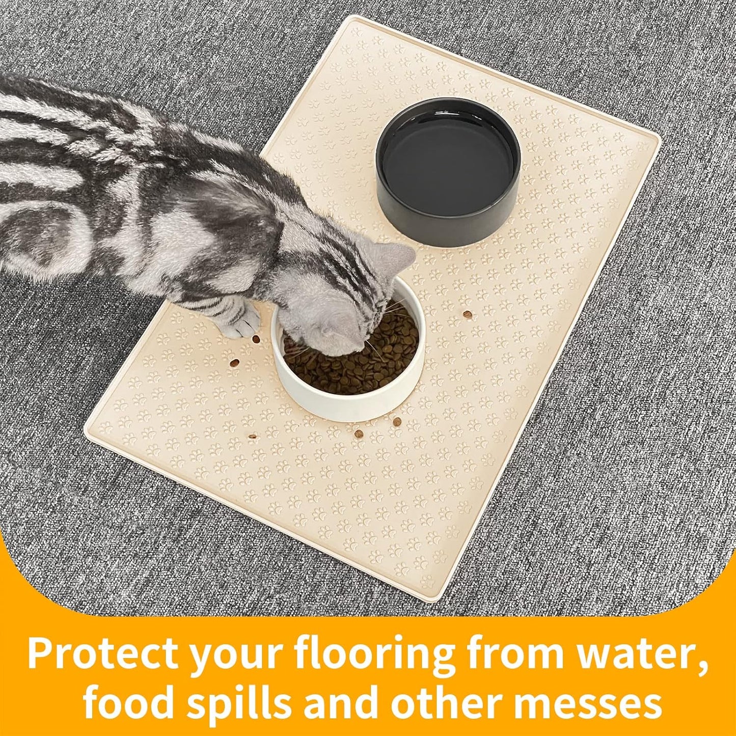 Ptlom Silicone Pet Placemat for Dog and Cat, Waterproof Anti-Slip Pet Feeding Bowl Mats for Food and Water, Small Medium Large Tray Mat Prevent Residues from Spilling to Floor, Beige, 31.5" 23.6"