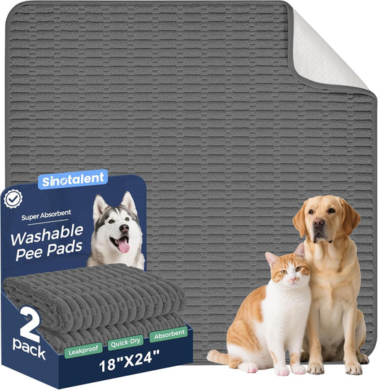 Washable Pee Pads for Dogs, Reusable Puppy Pads Dog Pads, Non-Slip Dog Pee Pads, Leak-Proof Pet Pee Pads Wee Wee Pads for Dogs. (Dark Grey, 18"x24"(Pack of 2))