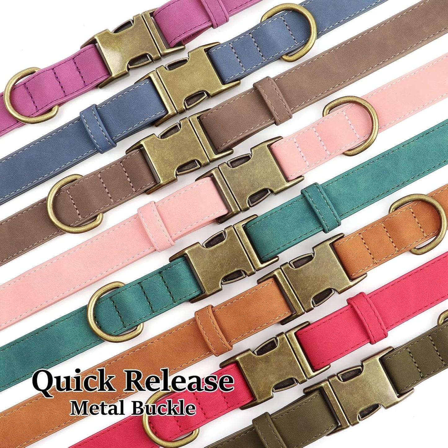 Didog Soft PU Leather Dog Collar, Stylish Quick Released Dog Collars for Large Dogs, Easy Clean Adjustable Pet Collar for Daily Walking, Green, XL Fit 17-27" Neck