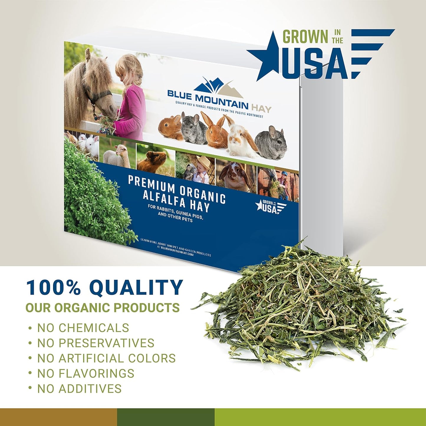 Blue Mountain Hay High-Altitude Hay - Organic Alfalfa, 10lb - High Protein, Fiber & Mineral-Rich - Soft, Leafy, High Leaf Retention - Ideal for Goats, Rabbits, Guinea Pigs & Other Small Animals