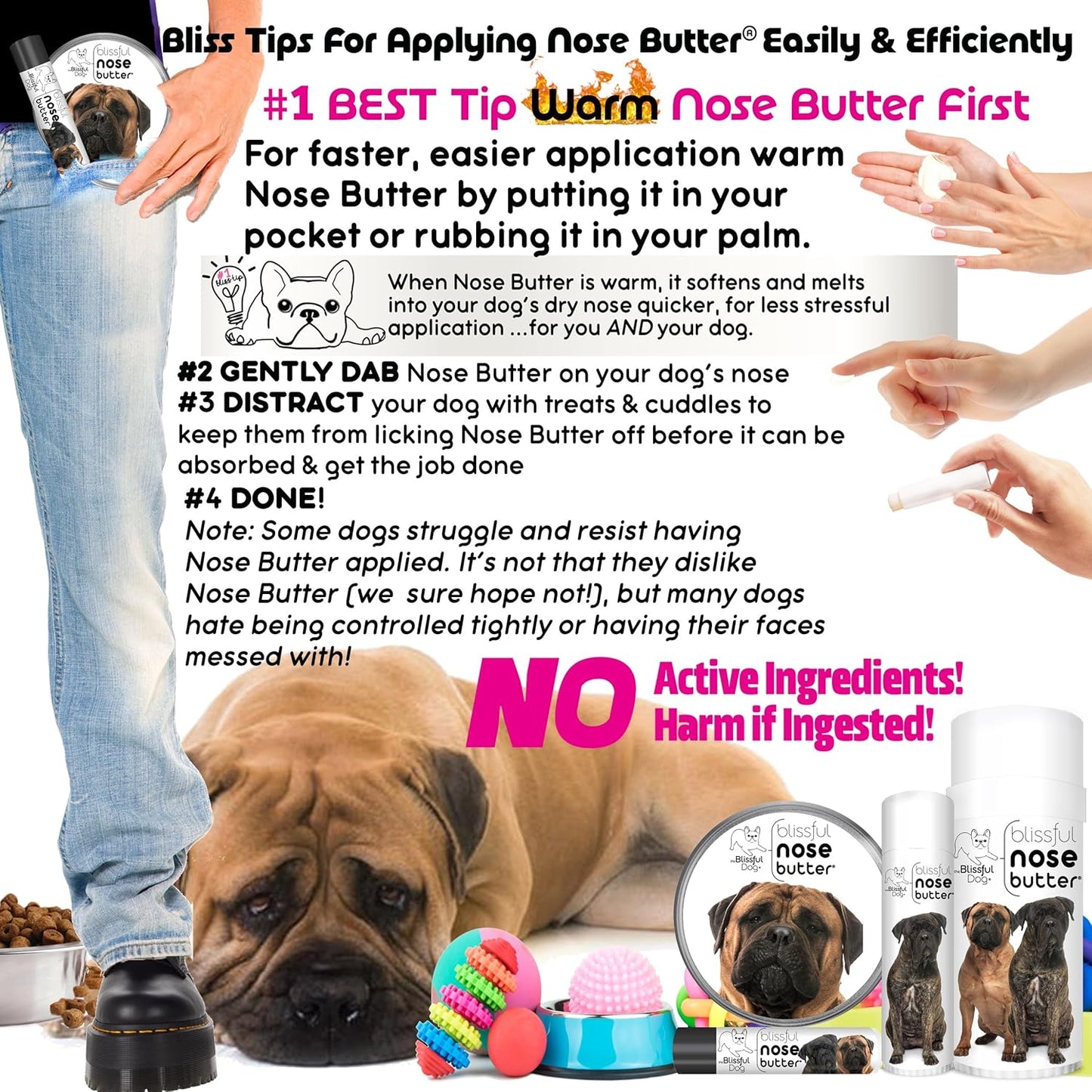 The Blissful Dog Bullmastiff Nose Butter for Dry, Cracked Skin, Lick-Safe Dog Nose Balm with Moisturizing Shea Butter, Almond, Olive, and Essential Oils, Pet Supplies, Uncented, 4 oz.