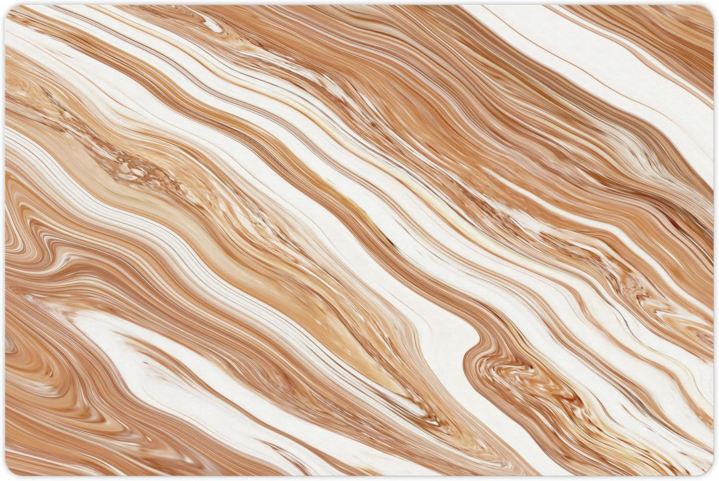 Lunarable Marble Pet Mat for Food and Water, Wavy Colored Fluid Earthen Toned Unusual Classic Retro Print, Non-Slip Rubber Mat for Dogs and Cats, 18" X 12", Cinnamon Cream