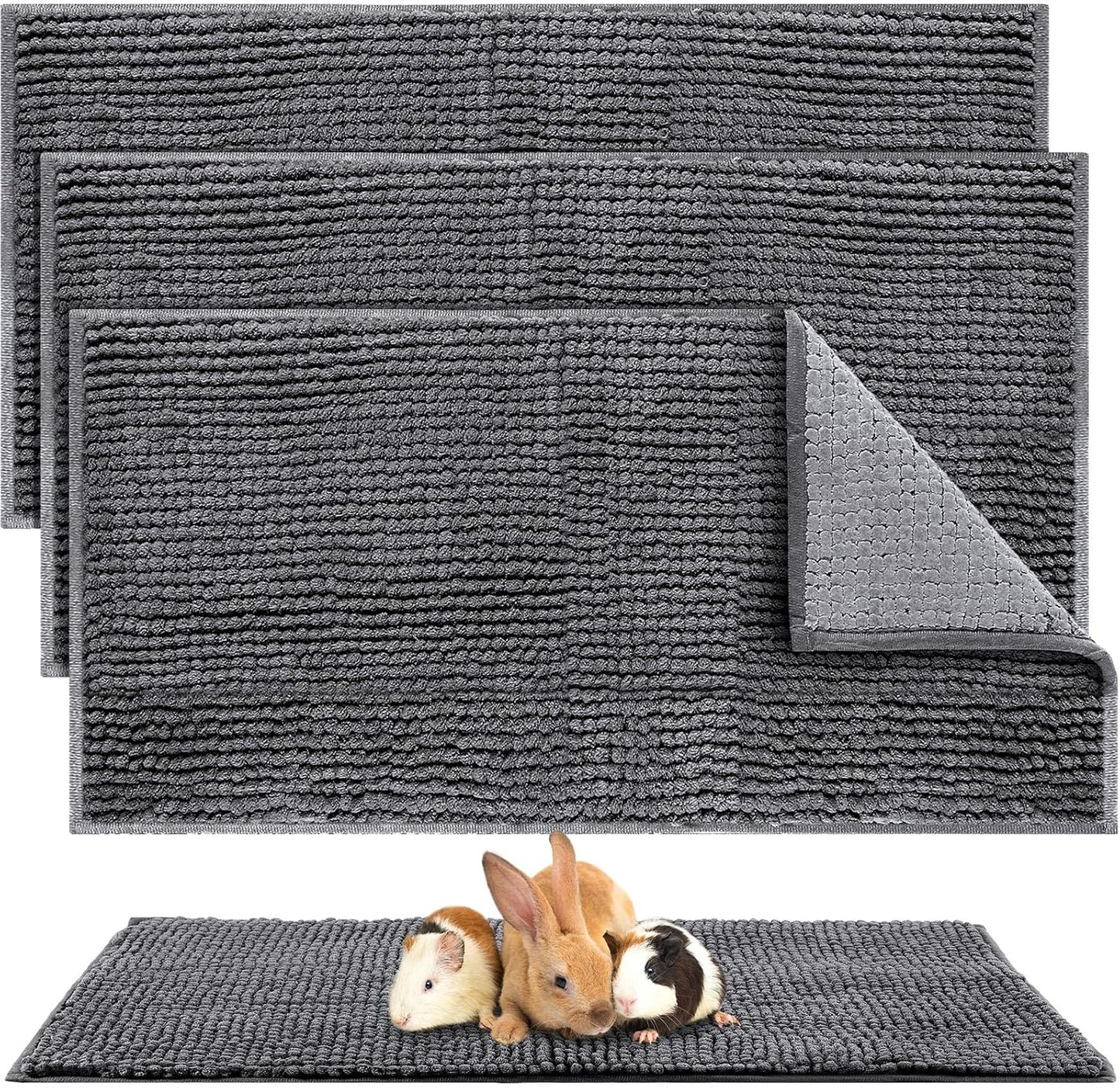 Amylove 4 Pcs Guinea Pig Cage Liner Guinea Pig Bedding Washable Fleece Pee Pads Reusable Small Animals Training Mat Small Animal Sleeping Bed for Bunny Hamster(Dark Gray,47 x 24 Inch)