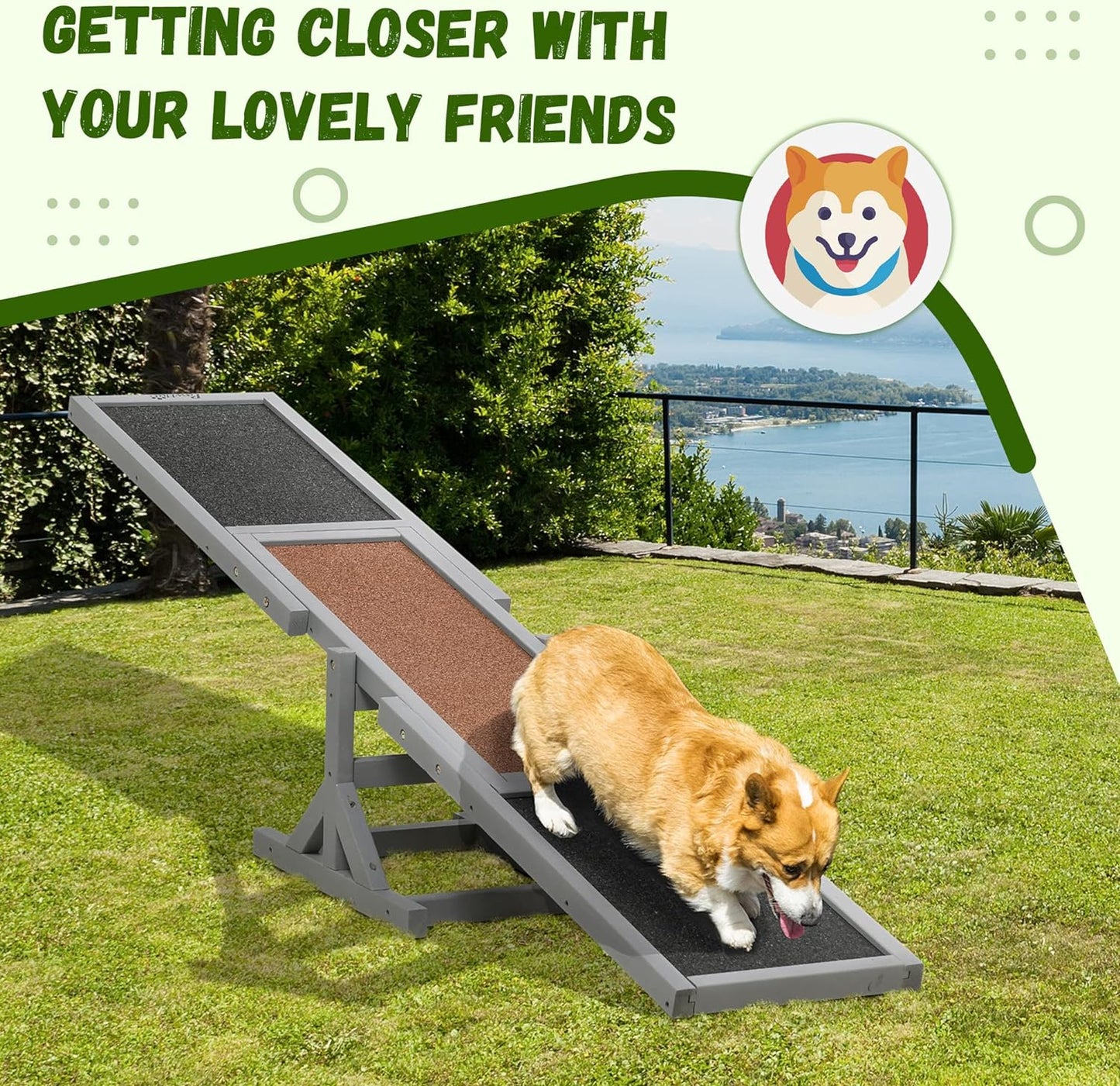 PawHut Wooden Dog Agility Seesaw for Training and Exercise, Platform Equipment Run Game Toy, Weather Resistant Pet Supplies, 71" L x 12" W x 12" H, Gray