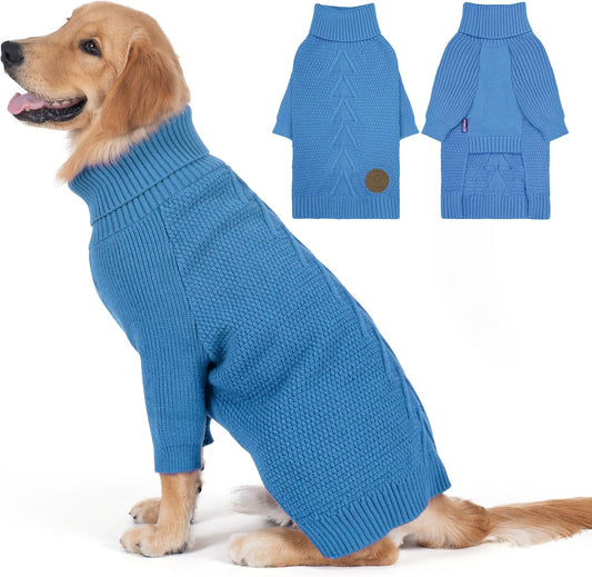 cyeollo 3XL Dog Sweaters for Large Dogs Boy, Stretchable & Cozy Warm Knit Doggy Sweater with Sleeves Turtleneck Fall Winter Cold Weather Big Dog Clothes Like Doberman Labrador, Blue XXXL