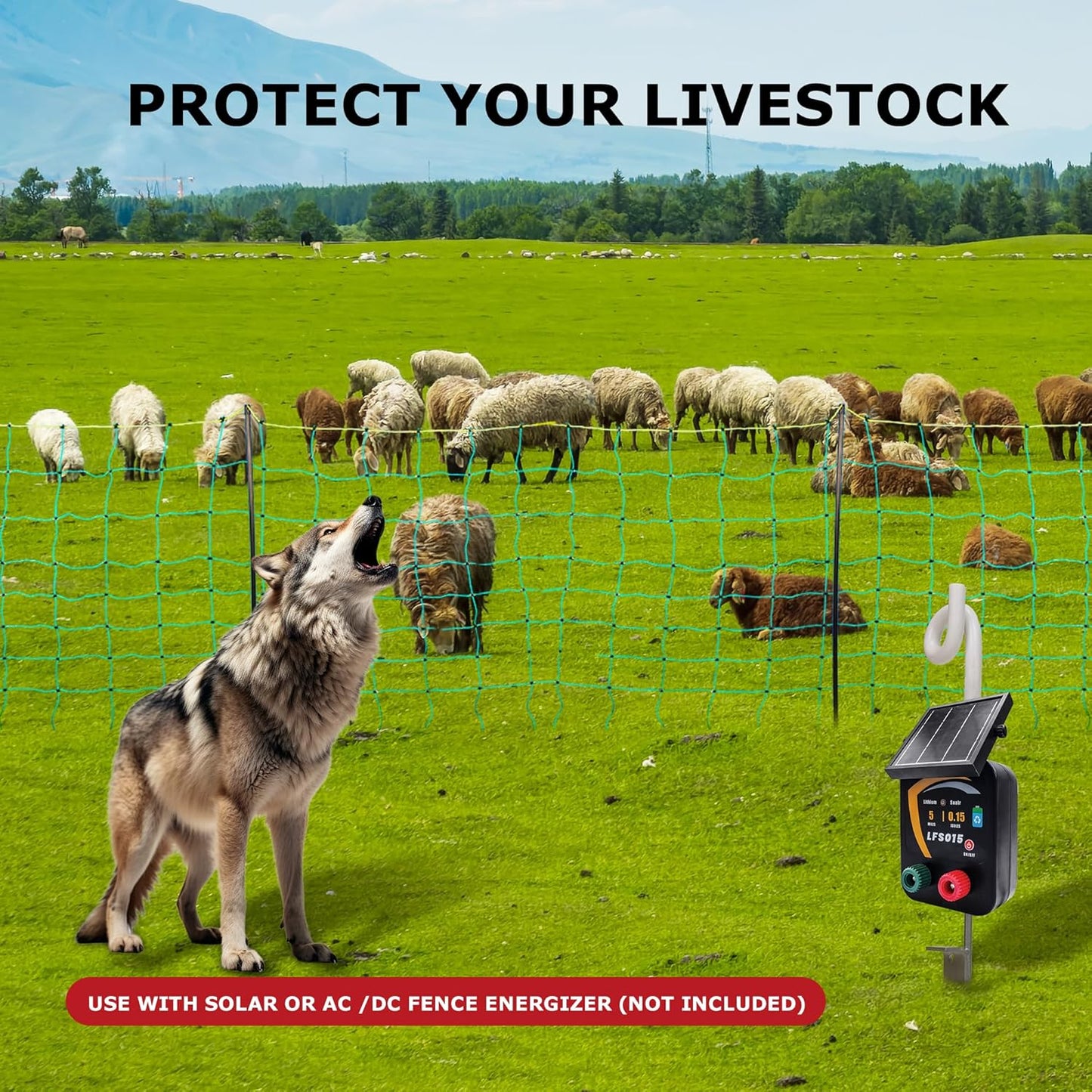 Electric Fence Netting, 49.6" H x 164'L, Electric Poultry Fence, Net Fencing Kit, Movable Livestock Nets for Yard,Backyards,Farms,Ranches, Energizer Not Included