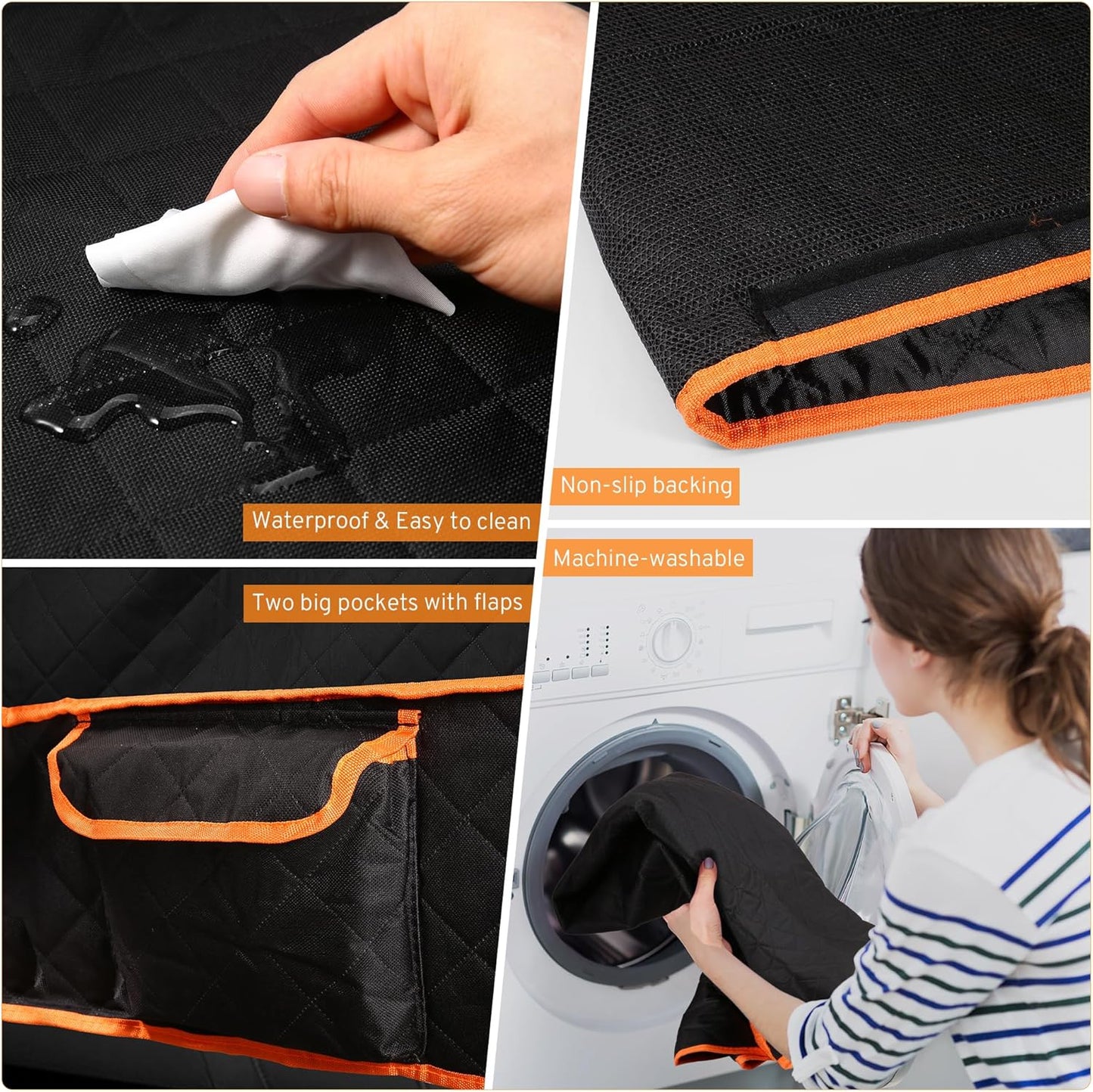 XHRING Dog Car Seat Cover for Honda CRV HRV CR-V HR-V LX EX EX-L EX-L Navi Touring 2000-2025 Back Seat Accessories, Scratchproof Pet Bench Backseat Covers with Two Big Pockets - Black Orange