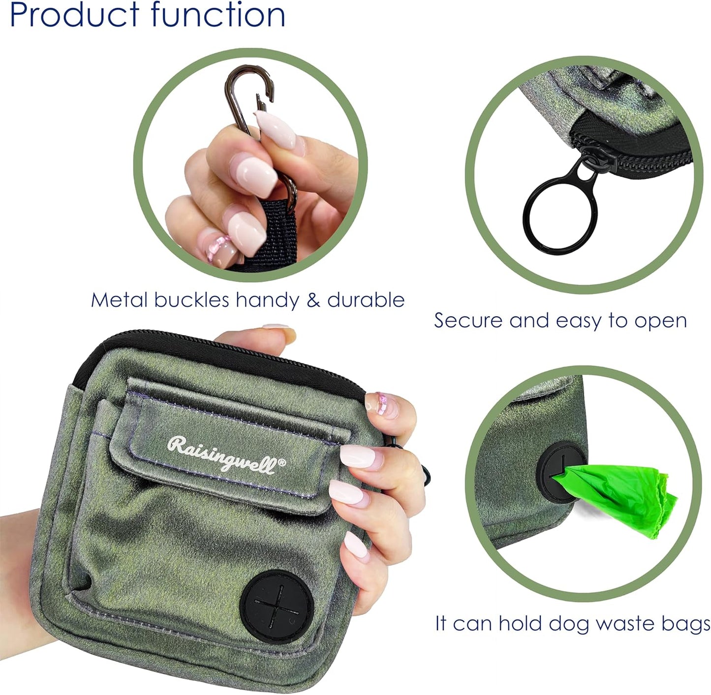Dog Treat Pouch for Pet Walking and Training with Clicker Poop Bags and Double Bag Design Small Fanny Zipper Pack Holder for Puppy Snack Dispenser Kit for Leash and Outdoor Use (NM-Green)