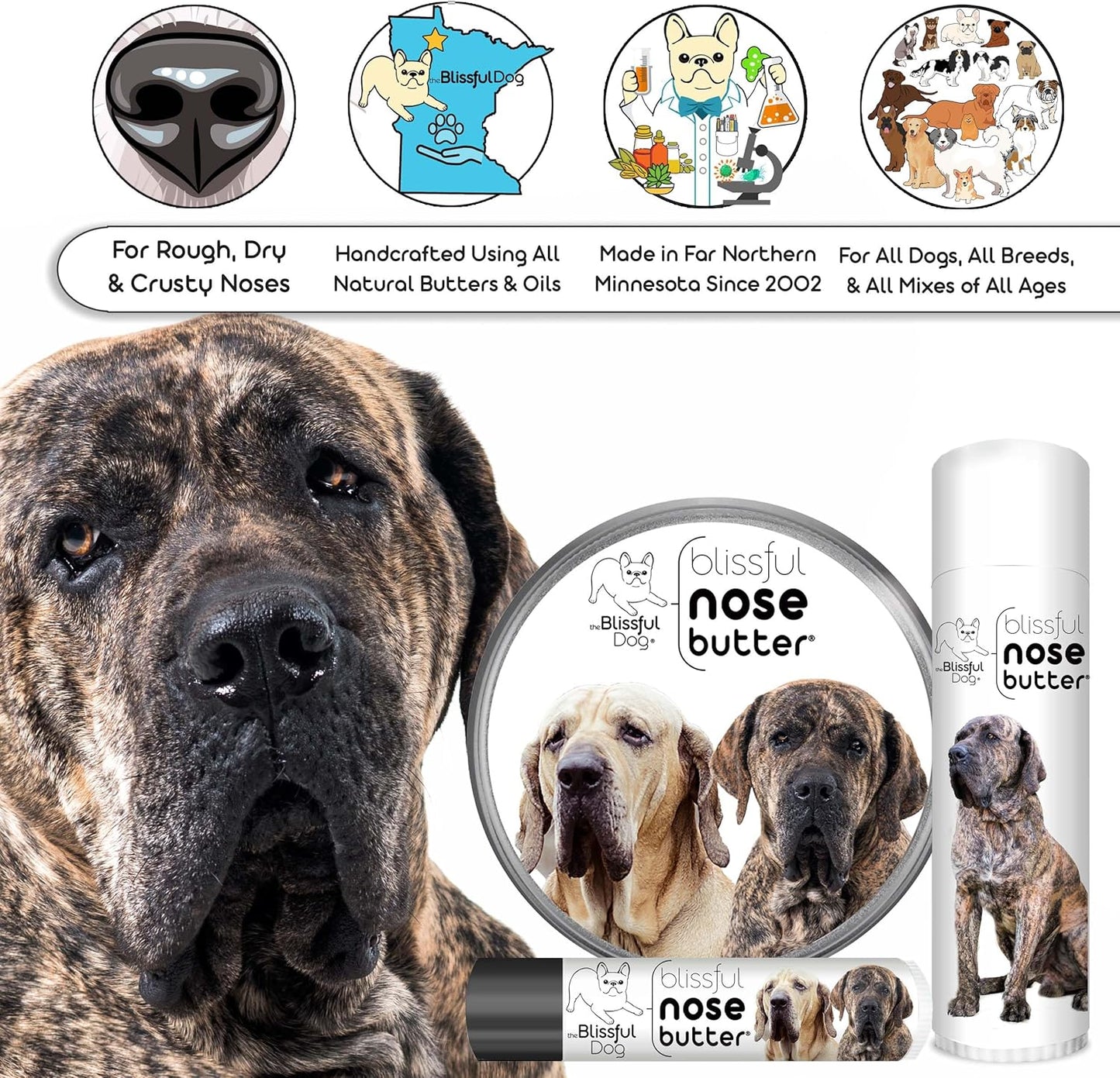 The Blissful Dog Fila Brasilerio Unscented Nose Butter - Dog Nose Butter, 4 Ounce,0.50 Ounce