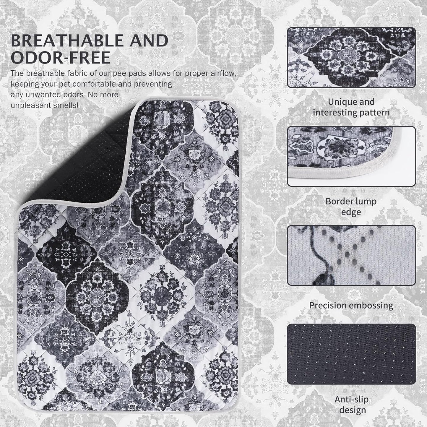 IEUUMLER Washable Pee Pads for Dogs, 2 Pack Reusable Pee Pads for Dogs Non-Slip Grip, Super Absorbent Waterproof Puppy Pads for Potty Training, Playpen, Crate, Whelping Box EU011 Black Grey, 36x41