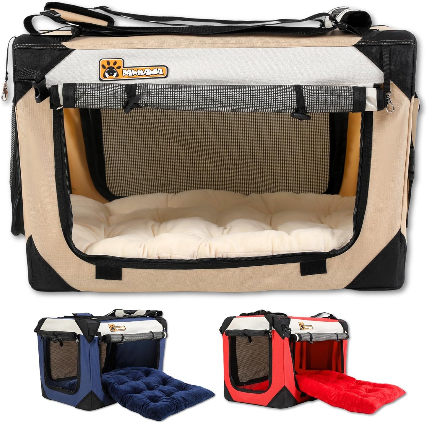 Extra Large Dog Cat Puppy Carrier 24"x16"x16" Foldable Soft Sided Travel Crate Portable Pet Kennel With Cushion Reduces Anxiety Saves Space Easy Vet Visits Secure Triple Entry Mesh Lightweight Durable
