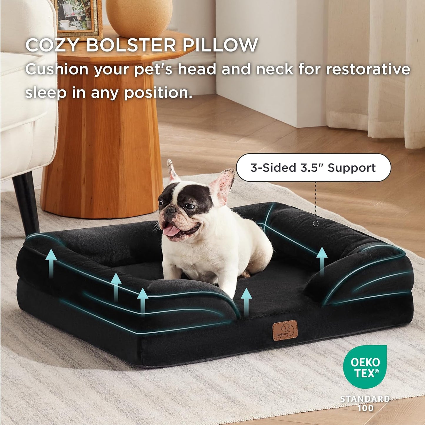 Bedsure Orthopedic Dog Bed Medium Size Dogs - Washable Medium Dog Cat Bed Waterproof, Comfort Pet Couch Sofa with Washable Removable Cover, Pets Bed with Nonskid Bottom, Black, 28"