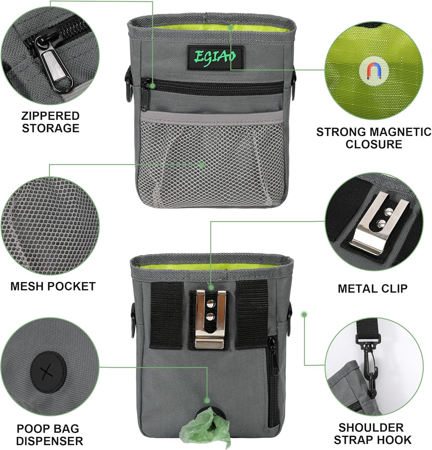 Dog Treat Pouch 2.0, Strong Magnetic Closure, Poop Bag Dispenser (Including Collapsible Dog Bowl, Training Clicker, Poop Bags)