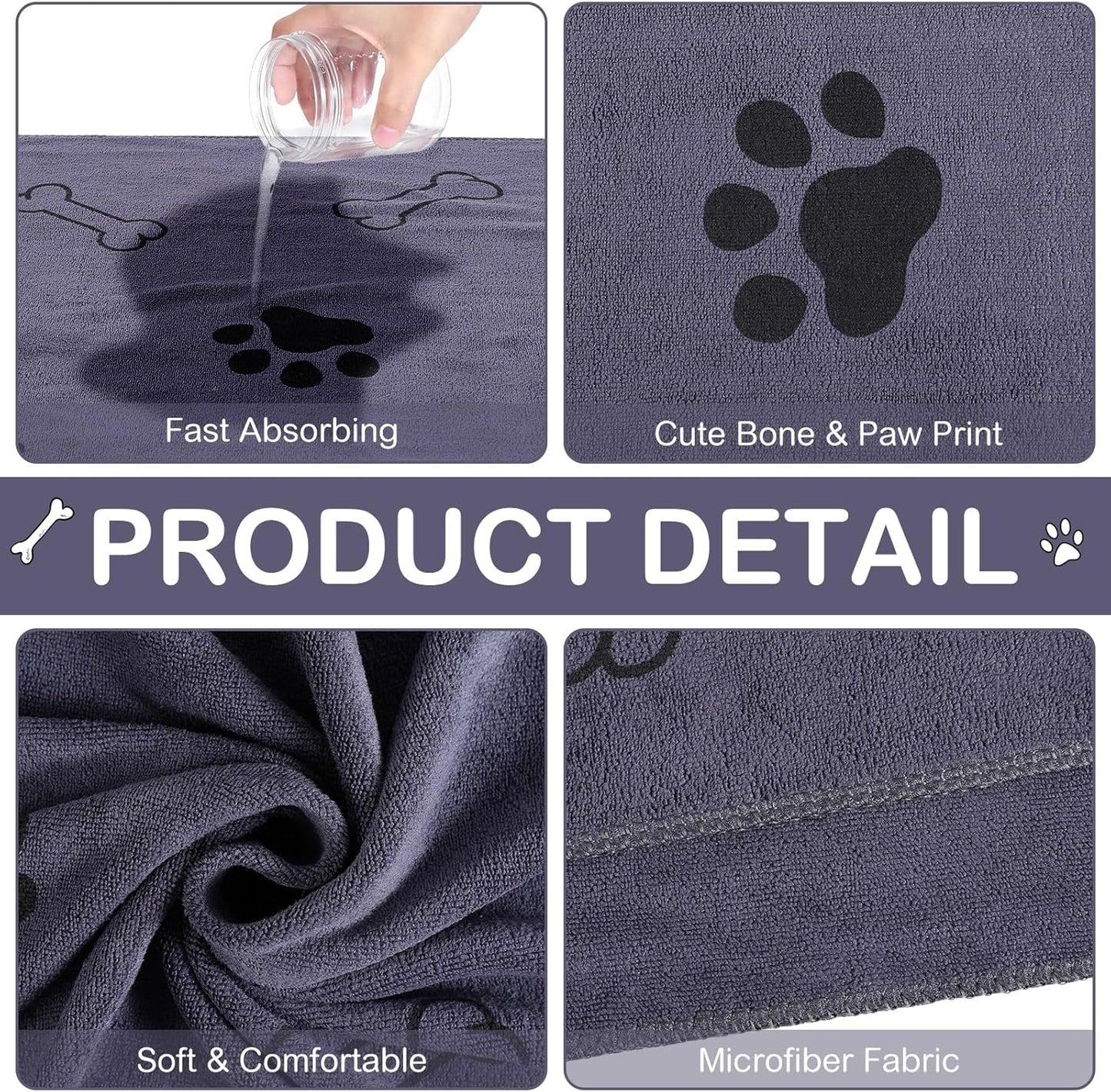 Chumia 8 Pcs Dog Towels for Drying Dogs Cats Pet Towels Bulk Puppy Microfiber Quick Drying Paw Bath Bathing Supplies Absorbent for Medium Pets(Gray,55 x 28 Inch)