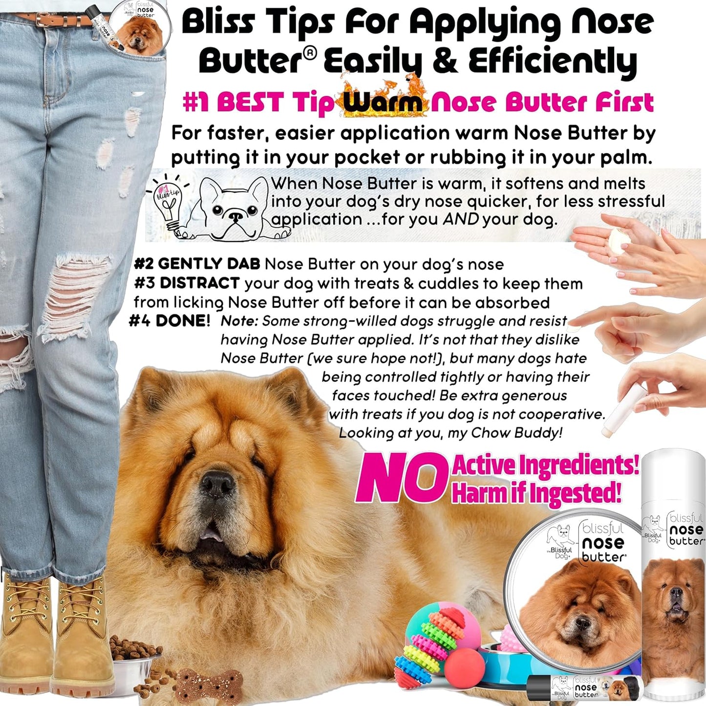 The Blissful Dog Chow Nose Butter for Dry, Cracked Skin, Lick-Safe Dog Nose Balm with Moisturizing Shea Butter, Almond, Olive, and Essential Oils, Pet Supplies, Uncented, 2 oz.