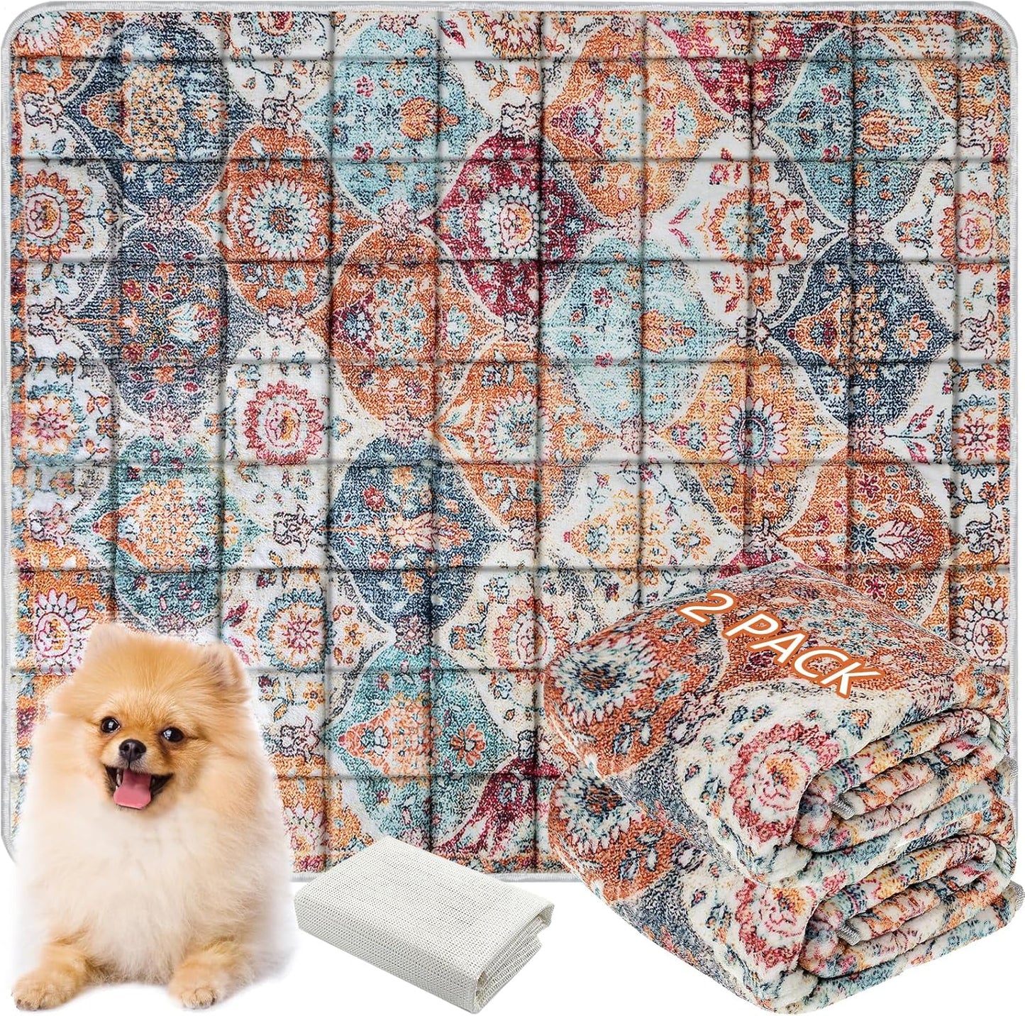 Washable Thickened Pee Pads for Dogs, 2 Pack (36"x42") Upgrade Reusable Puppy Pads with Non-Slip Rug, Super Absorbent Leakproof Puppy Training & Whelping Pads for Dogs, Doggie