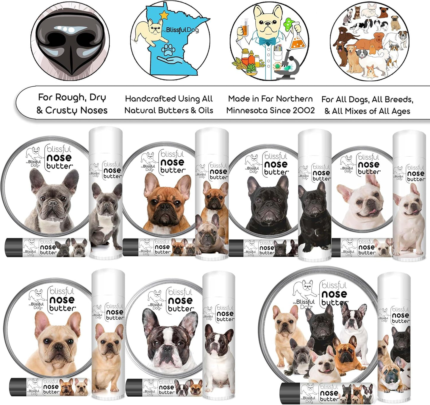 The Blissful Dog Blue French Bulldog Unscented Nose Butter - Dog Nose Butter, 2 Ounce