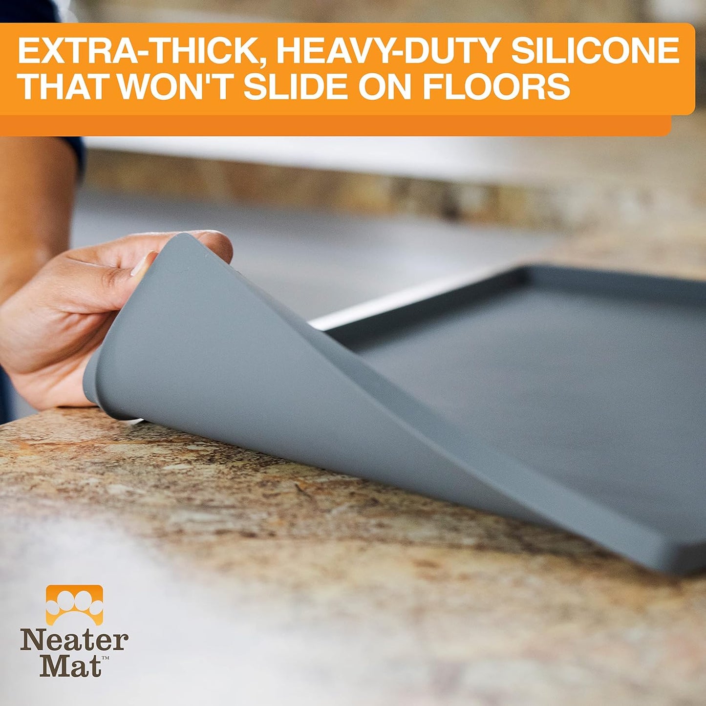 Neater Pet Brands Neater Mat Pet Mats for Food and Water, Cat & Dog Bowl Mat Waterproof Silicone, Feeding Tray, Dog Food Mats for Floors, Placemat w/Raised Edge for Under Bowls, 24" x 16", Grey